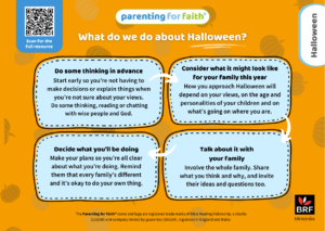 What do we do about Halloween? Parenting for Faith postcard
